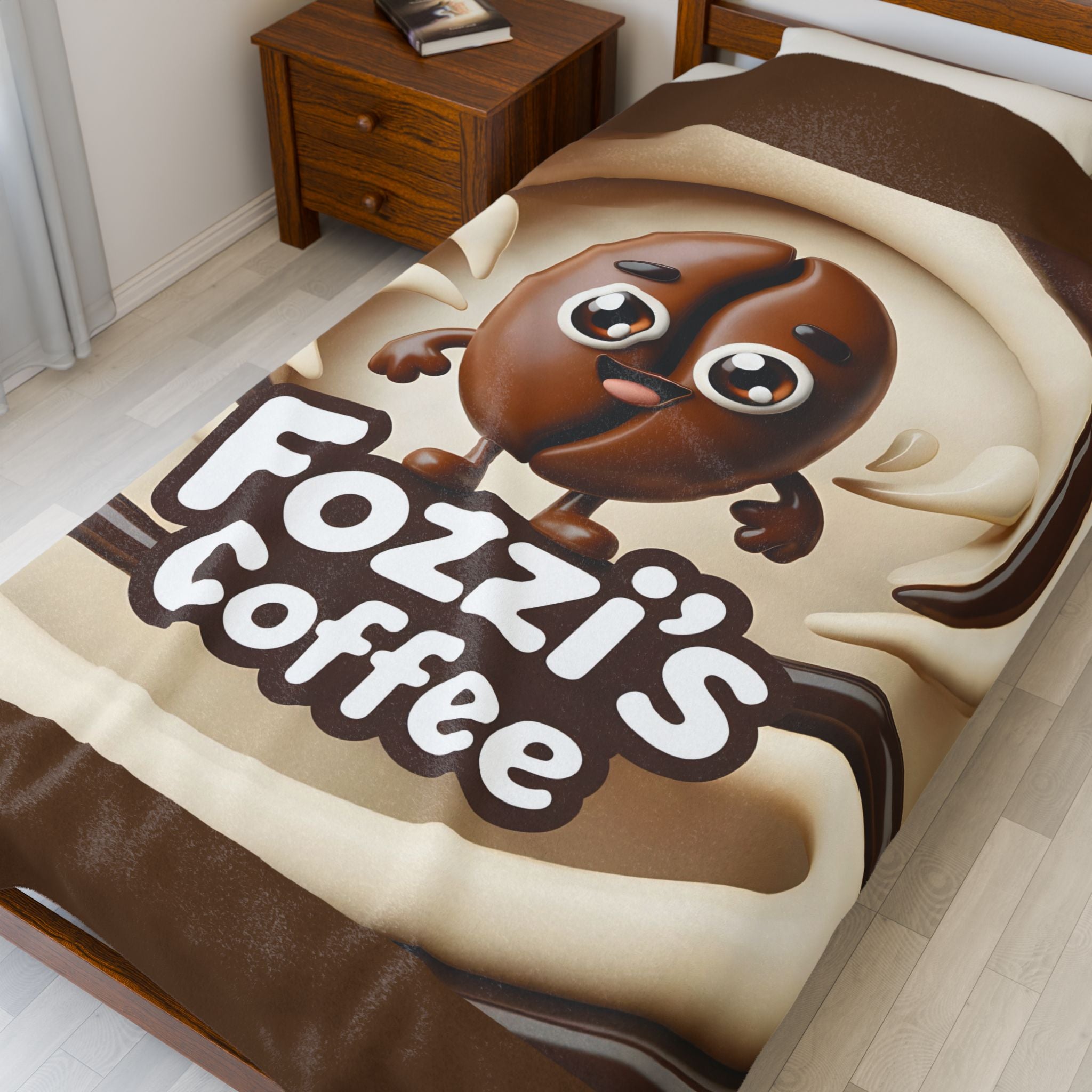 Fozzi’s Coffee Velveteen Plush Blanket — Cute Coffee Bean Cozy Throw
