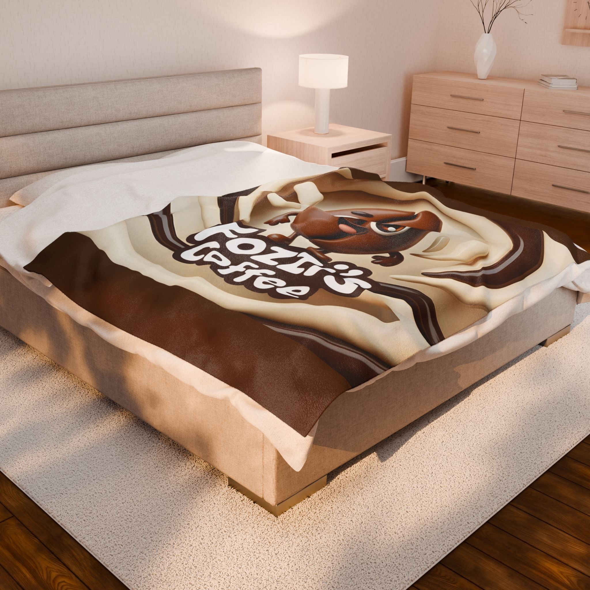 Fozzi’s Coffee Velveteen Plush Blanket — Cute Coffee Bean Cozy Throw