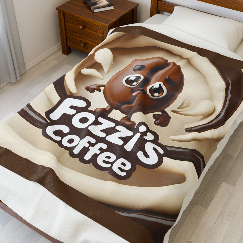 Fozzi’s Coffee Velveteen Plush Blanket — Cute Coffee Bean Cozy Throw